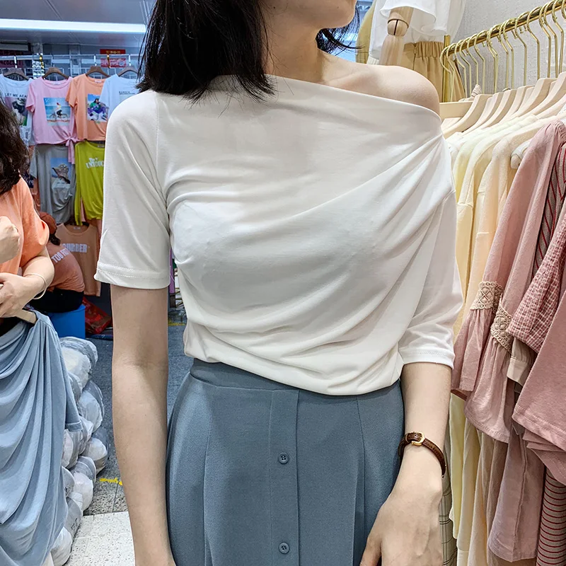 Женские хлопковые топы с открытыми плечами черные белые синие повседневные