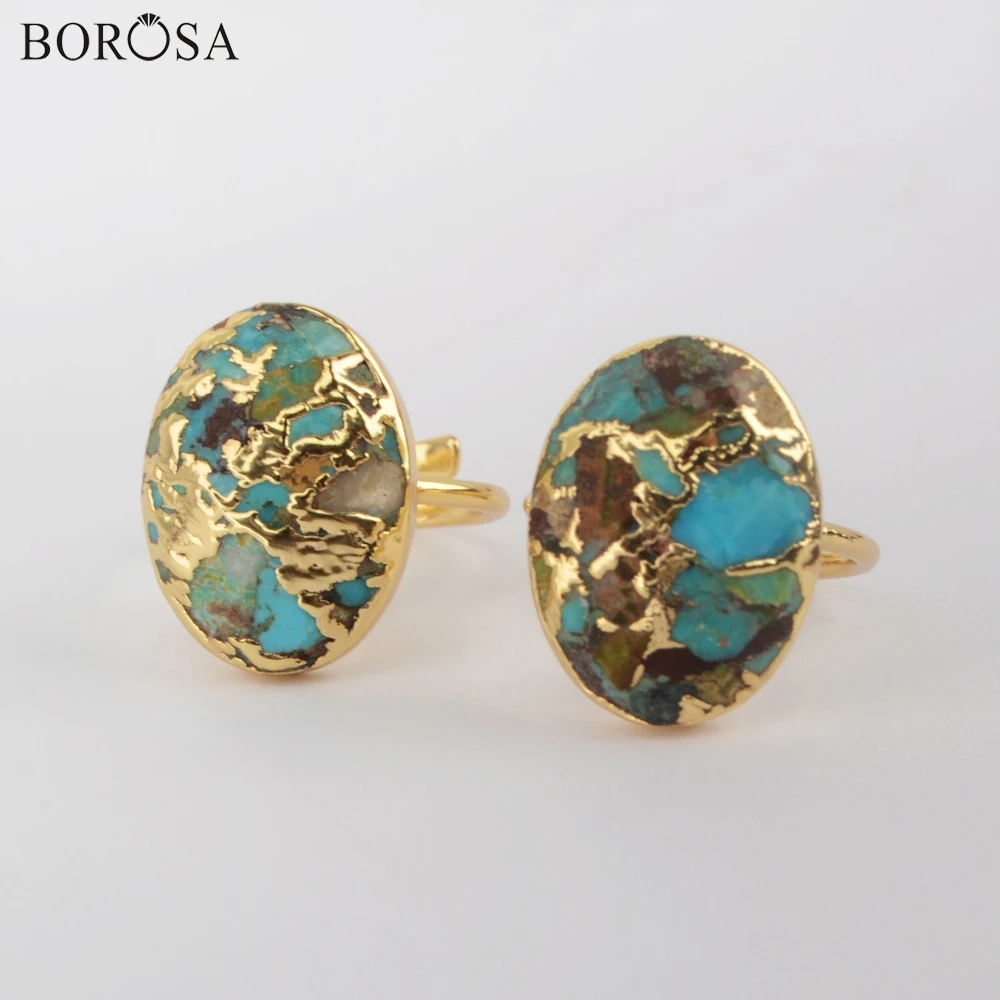 BOROSA 5/10 шт в упаковке, новая Медь кольцо из бирюзы с золотым кольцом для Для женщин высокое качество золотые кольца для мужчин ювелирные изделия для женщин, ювелирные изделия рождественские подарки G1934