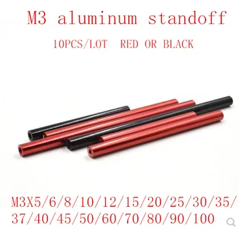 

10pcs/lot aluminum spacer M3x5/6/8/10/12/50/60/70/80/90/100 black or red aluminum standoff