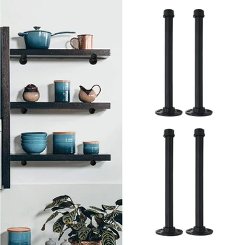 

4 Pack Pipe Shelf Brackets Black Rustic Industrial Metal Wall Floating Brace Support DIY Open Shelving Hardware Included