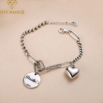 

XIYANIKE 925 Sterling Silver Couple Bracelet English Letter Tag LOVE Heart Pendant Thai Silver Hand Jewelry for Women Party Gift