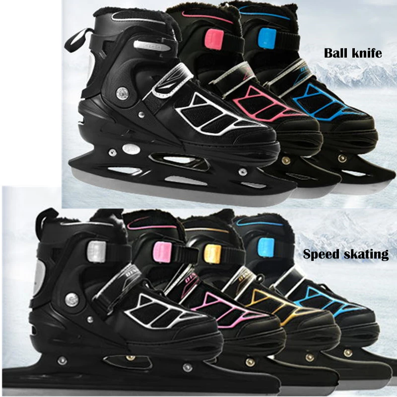 1 пара для взрослых зимние коньки с лезвием для катания на коньках с шариковым ножом обувь для катания на коньках Регулируемая Водонепроницаемая термальная обувь для катания на коньках для начинающих
