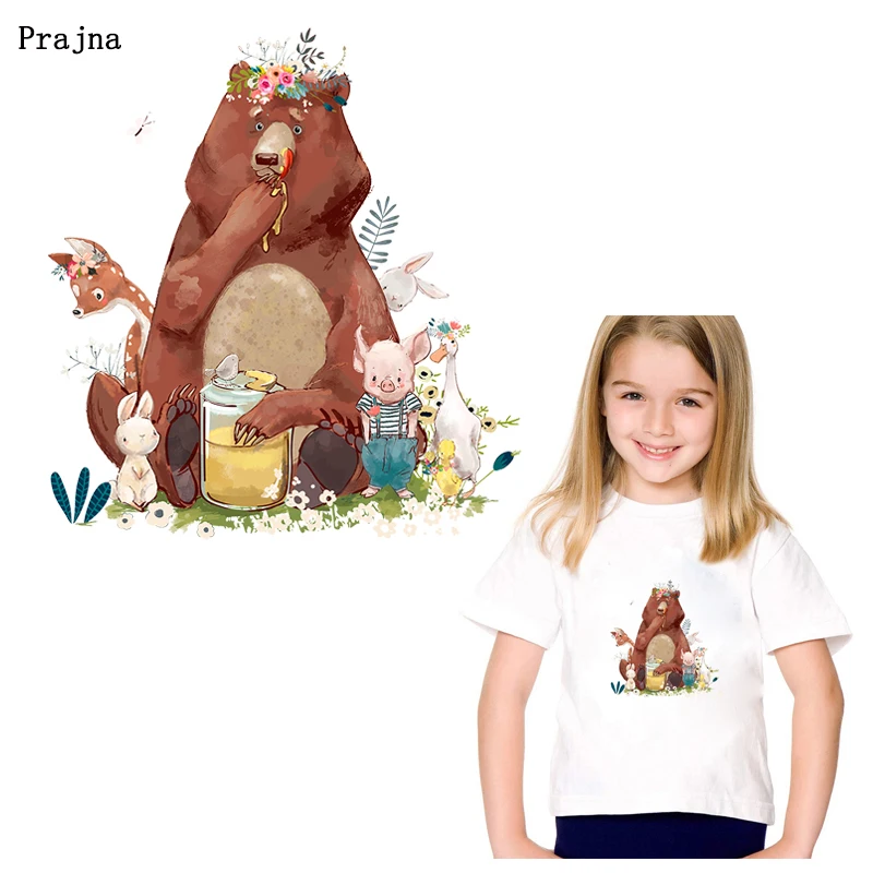 

Prajna Cartoon Animal Bear Patches Stickers Applique Iron On Transfers Vinyl Heat Transfer Ironing Thermal Sticker On Kids Cloth