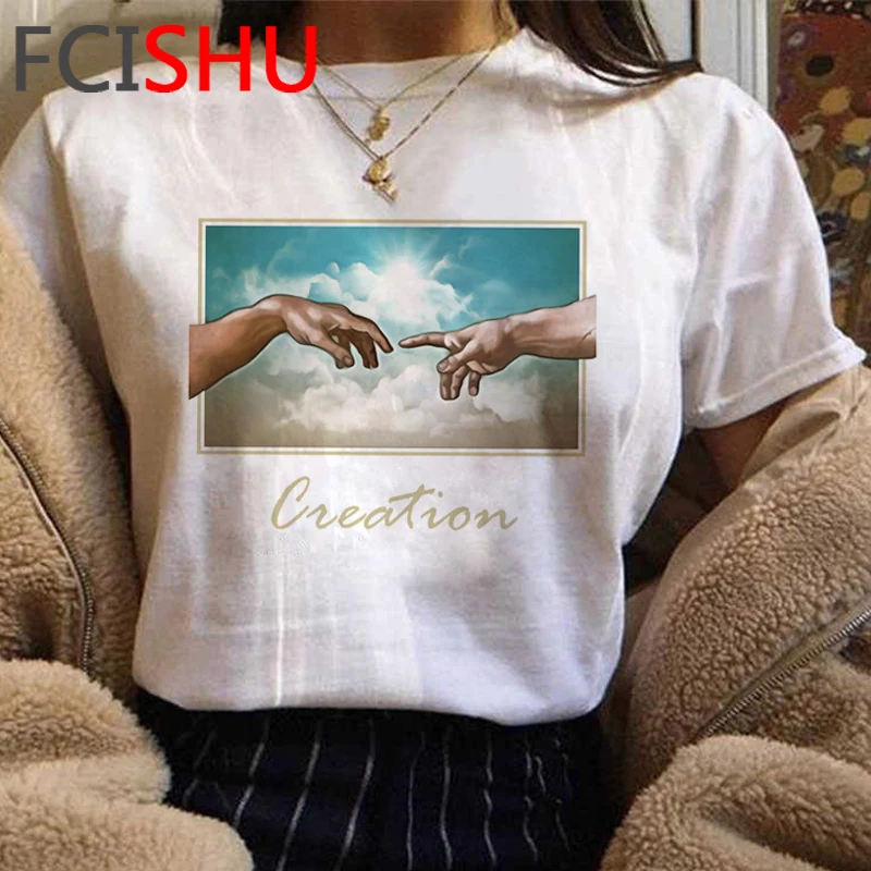 New Michelangelo Funny Cartoon Tshirt Women Grunge Aesthetic Hand Print T-shirt Graphic Oversized Tshirt Casual Top Tees Female
