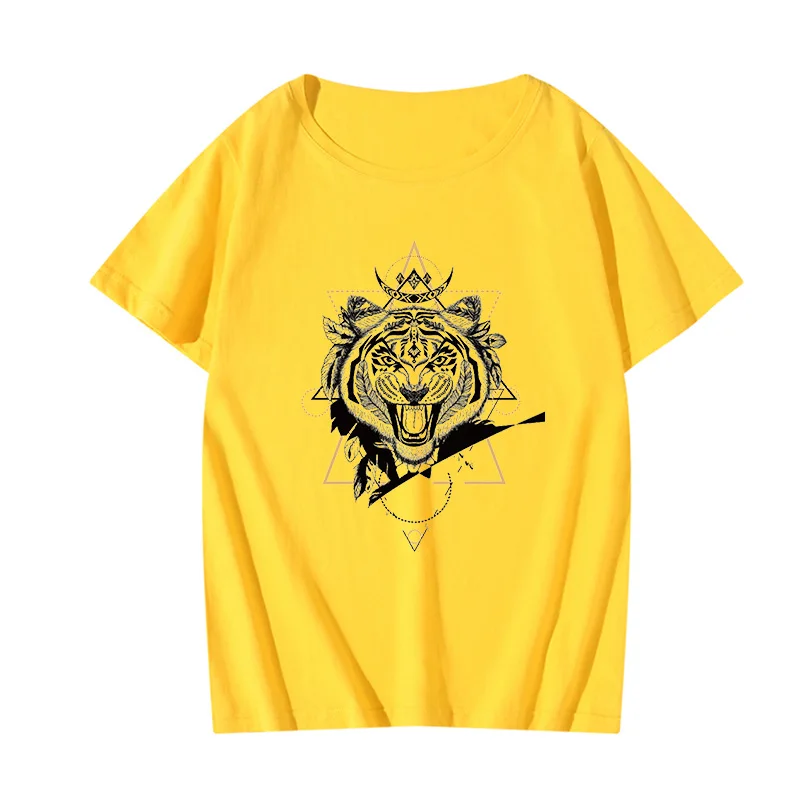 通販オンラインショップ 女性のための幾何学的なタイガープリントtシャツ 女性のファッション ラウンドネックのカジュアルトップ 半袖tシャツ22 の取扱ショップ一覧 Hashaliach Co Il