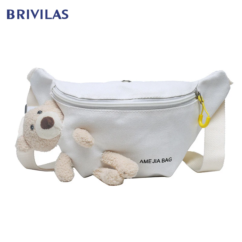 

Brivilas bear fanny pack for women fashion canvas waist bag chest crossbody bag purse phone cute belt bag streetwear outdoor