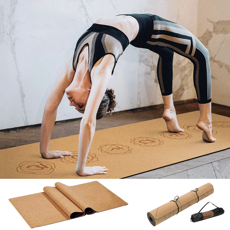 Natural 6MM Anti-wrinkle TPE Cork Yoga Mat Non-slip Pilates Exercise Pad 