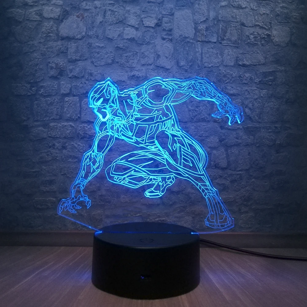 Marvel Legend фигурка Черная пантера 3D светодиодная лампа 7 цветов меняющая спальню USB