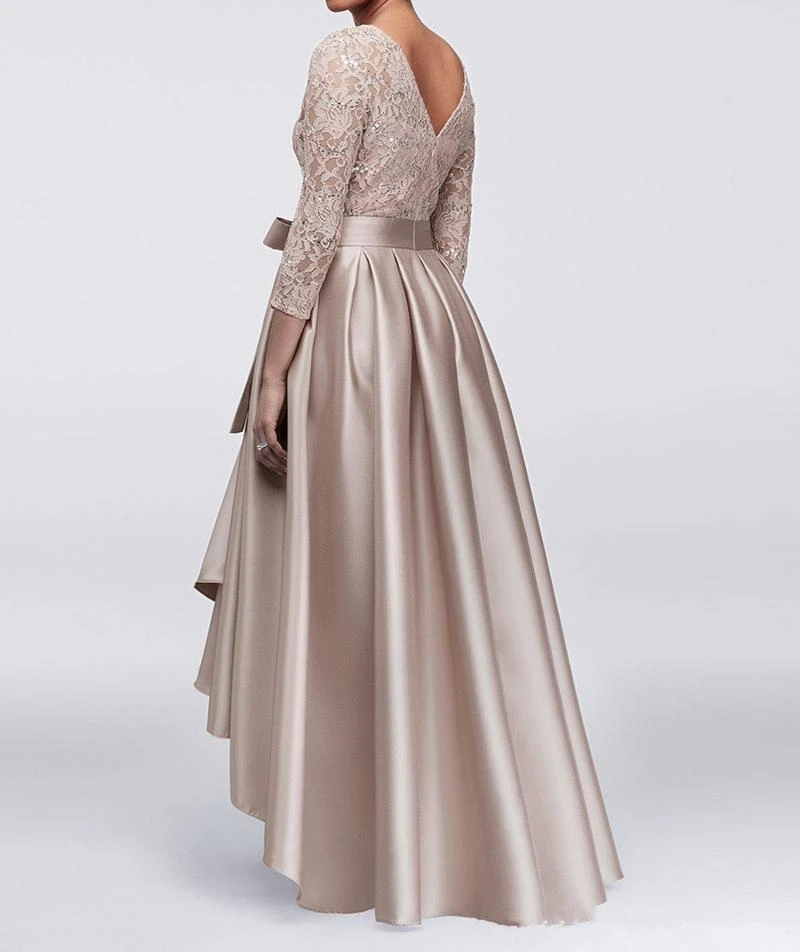 Champgne Plus Size Mother of The Bride Lace Dresses For Weddings 2020 Satin High Low Sashes Groom Godmother Gowns Gift (2)