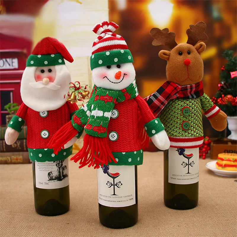 Рождественская Крышка для бутылки вина рождественские украшения для дома Санта-Клаус Снеговик Navidad рождественские вечерние настольные Декорации для вечеринок