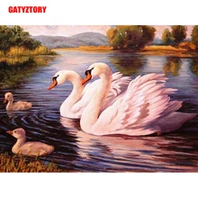 GATYZTORY 5D алмазная живопись полный квадрат DIY домашний декор мозаика Стразы Картина на холсте с логотипом на заказ стены Искусство Лебеди семья