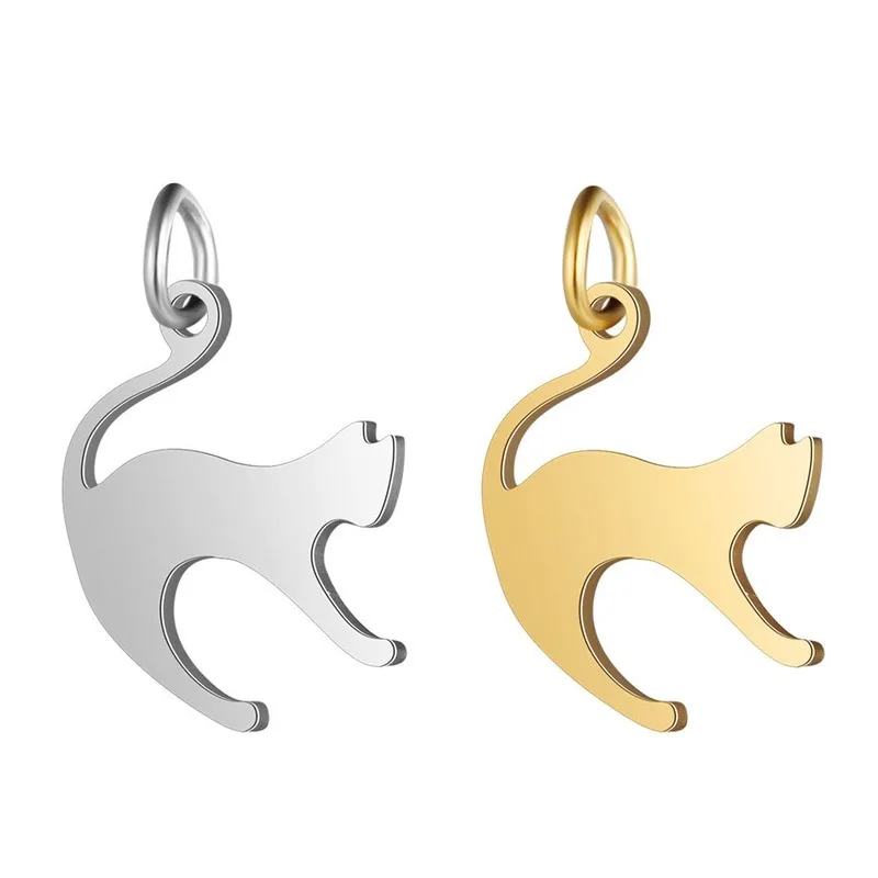 

5pcs/lot DIY Stainless Steel Fashion charm Cat Pendant Mirror Polished Connector Charm Findings Jewelry Accessories for hand