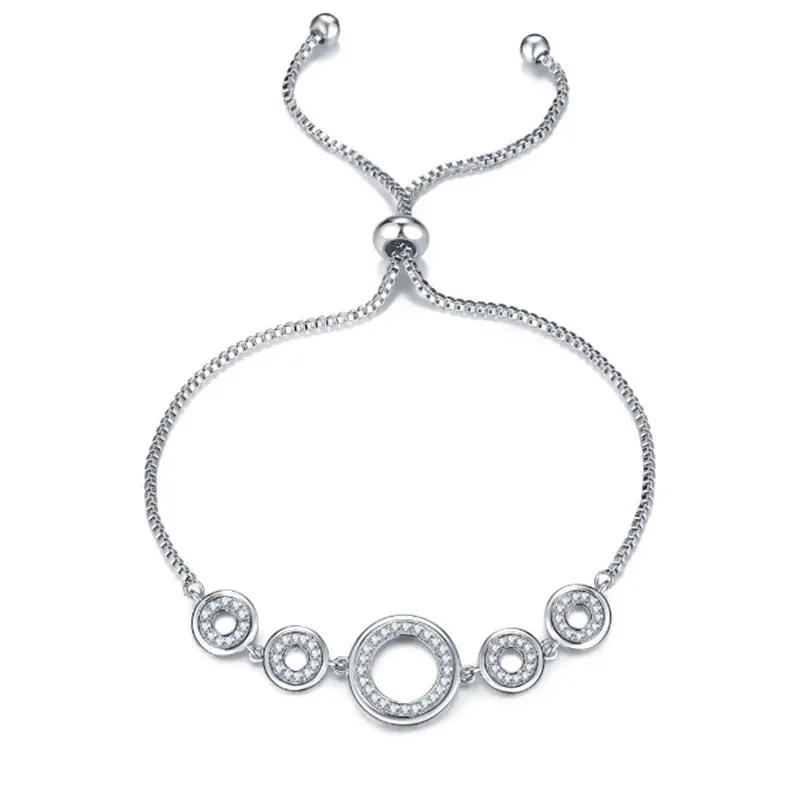 Круглые амулеты, регулируемые браслеты для женщин, кубический цирконий, серебряный цвет, браслет для женщин, свадебные ювелирные изделия, подарок на день Святого Валентина