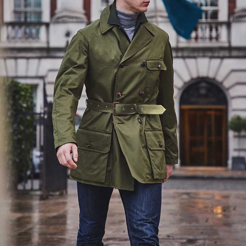 Мужской Тренч пальто размера плюс Пряжка ремень кнопка карман Slim Fit лацкан воротник куртка