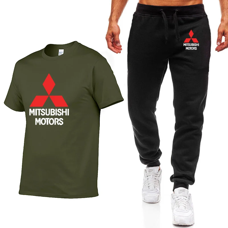 Новые летние мужские футболки с логотипом Mitsubishi в стиле хип-хоп, Повседневная хлопковая футболка с коротким рукавом высокого качества, штаны, мужская одежда