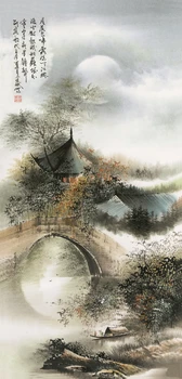 

Asian Wall Scroll Art, Fengshui Home Decoration Artwork, Chinese Traditional Silk Scroll Painting Wall Pictures - Water Town
