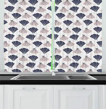 

Off White and Coastal Kitchen Curtains Exotic Image with Hand Drawn Like Colorful Scallops Design Art Print for Kitchen Cafe