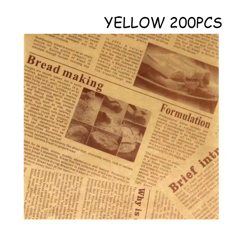 Yellow200pcs Еда Класс сетка для барбекю новости Бумага дизайн Еда Класс вощеная бумага черно-белый изоляция маслопоглощающая уплотнительная прокладка 50/100 ПК - Цвет: Yellow200pcs