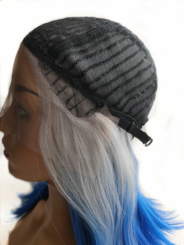 Pervado волосы синтетические волосы на кружеве парик короткий серебряный серый синий Омбре для женщин Женский Peruca Pelo