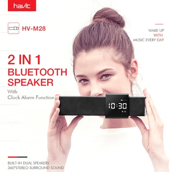 

HAVIT M28 3D Stereo Sound Wireless Loudspeaker Portable Bluetooth Speaker Audio Player for Phone with Time Display Clock Alarm