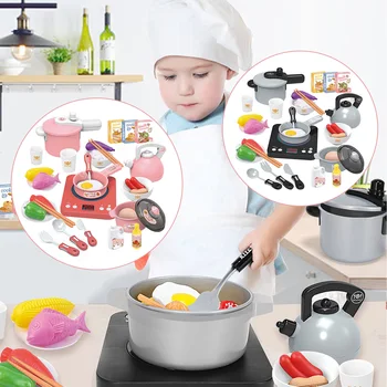 

30pcs Kids Pretend Play Toys Playset with Induction Cooker Pot Pan Utensils Vegetables for Toddlers Children Christmas Gifts