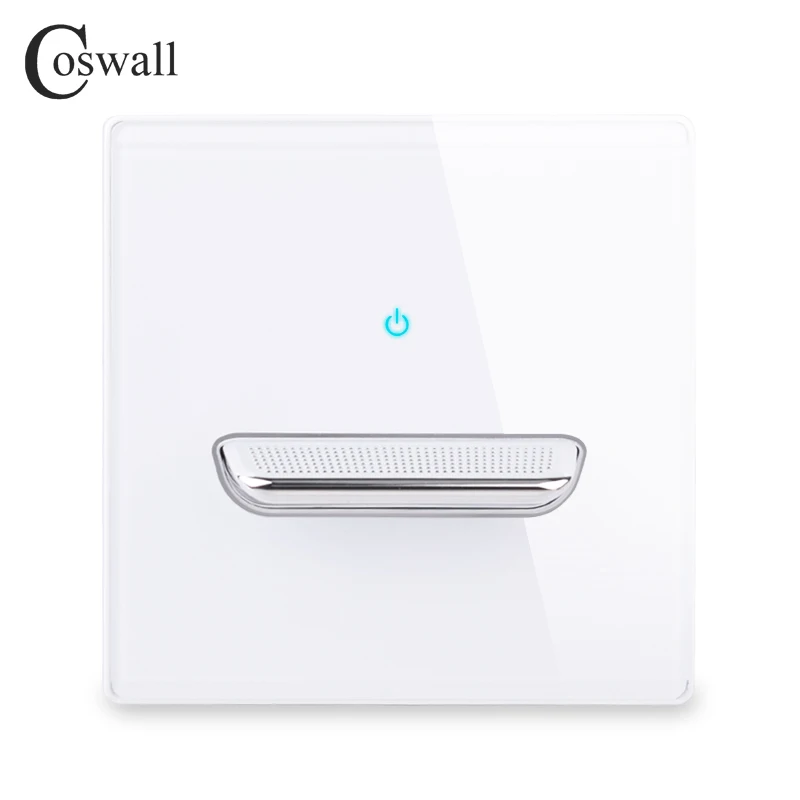 COSWALL Wall Light Switch Glass Panel, 1 2 3 4 gang 1 2 way toggle on off blue backlight data CAT6 HDMI USB charging white