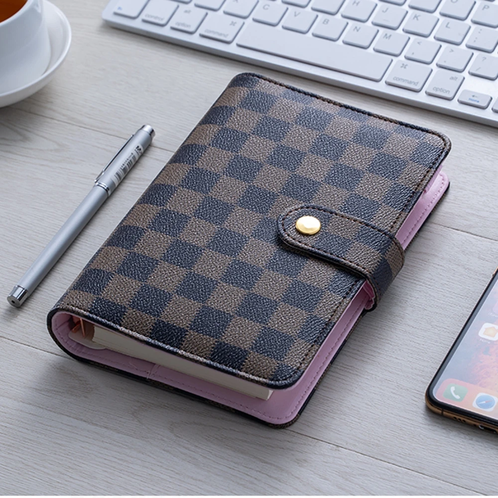 

Checkerboard Pattern Leather Business A6 Designed 6 Ring Binder Journal Diary Notebooks For Gift And Promotion