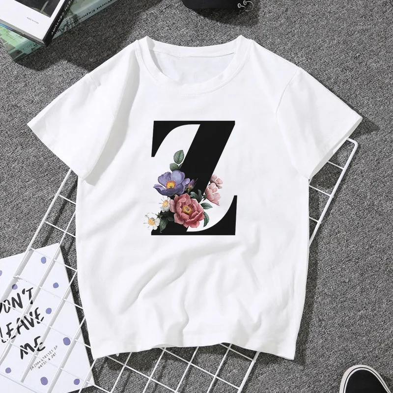A B C D E English Alphabet Print T Shirt Women 2020 New Summer Couples Lovers Female T-Shirt Harajuku Casual White Tops Tshirt