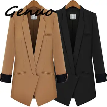 

New 2019 European Street Fashion Slim Blazer Women OL Office Blazer Feminino Cardigan Female Jacket Pockets Size S-XL Plus Size
