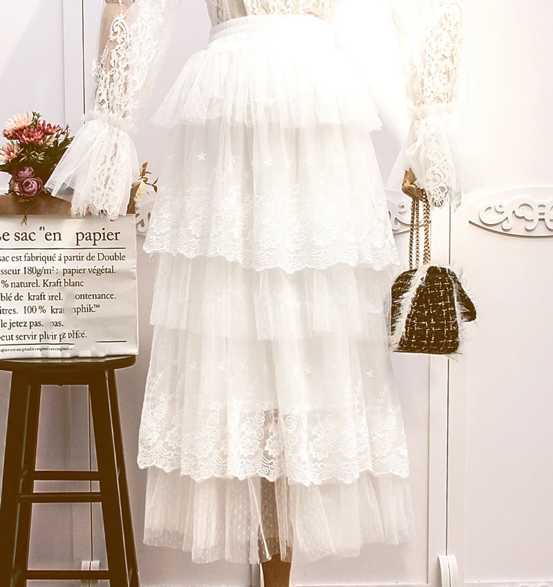 Новые весенние милые Многослойные Длинные сетчатые Юбки принцессы с высокой талией, винтажные многослойные плиссированные юбки из тюля