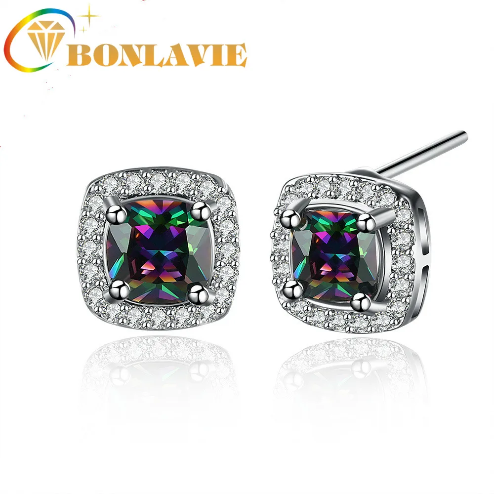 

BONLAVIE Square Earstuds Women's Zircon Earrings Simple and Fashionable Earrings for Women Wedding and Engagement