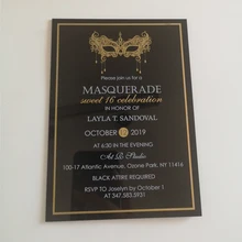 Новинка, бесплатный дизайн, на заказ, Золотая фольга, акриловая карта, свадебные приглашения, черная маска, акриловая карта с золотой фольгой, рамка