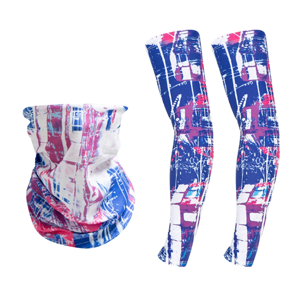 1 Pair Sun Protection Arm Sleeves Cooling Sleeves Arm Cover with Scarf for Bike Cycling/Hiking/Golf/Driving