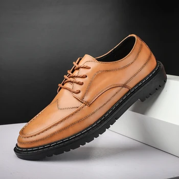 

2020 Autumn Men Casual Shoes Black Brown Man Leather Casual Sneakers Fashion Men Walking Shoes Lace Up Young Casual Shoes Men