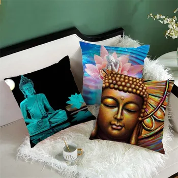 

Fuwatacchi Buddha Statue Printed Pillow Covers Buddhism Style Cushion Cover Holy Decorative Pillows For Sofa Car Seat Bedroom