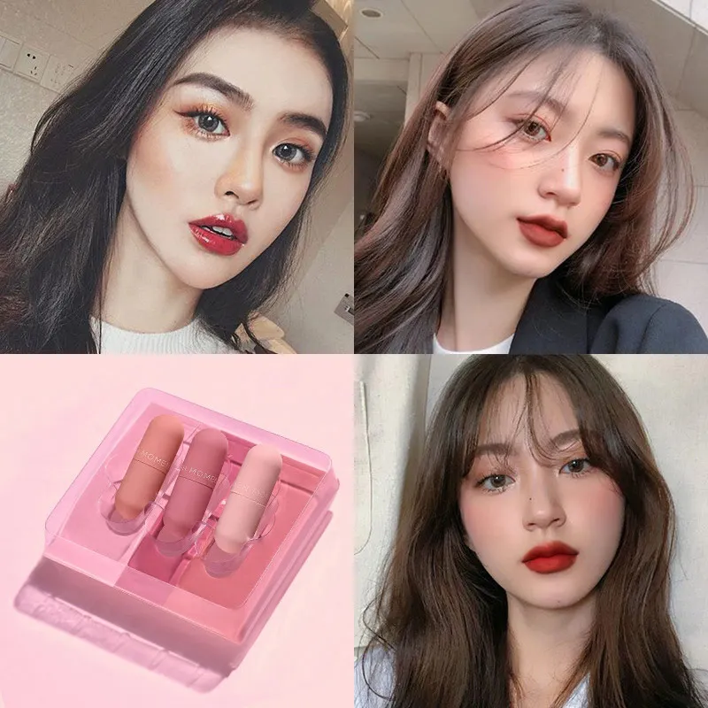 

3Pcs/Set Waterproof Lip Gloss New Mini Matte Non-stick Cup Liquid Lipstick Red Long Lasting Lip Stain Batom Tint Nude Lipgloss