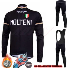 Черный и оранжевый зимний теплый флисовый веломайка MOLTENI, набор для велоспорта, fietskleding wielrennen, зимний комплект heren, брюки на лямках, Длинный топ