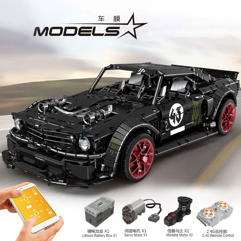 

2019 New 1965 Ford Mustang Hoonicorn Racing Car Technic MOC-22970 FIT 20102 building block bricks toys Christmas Compatible lego