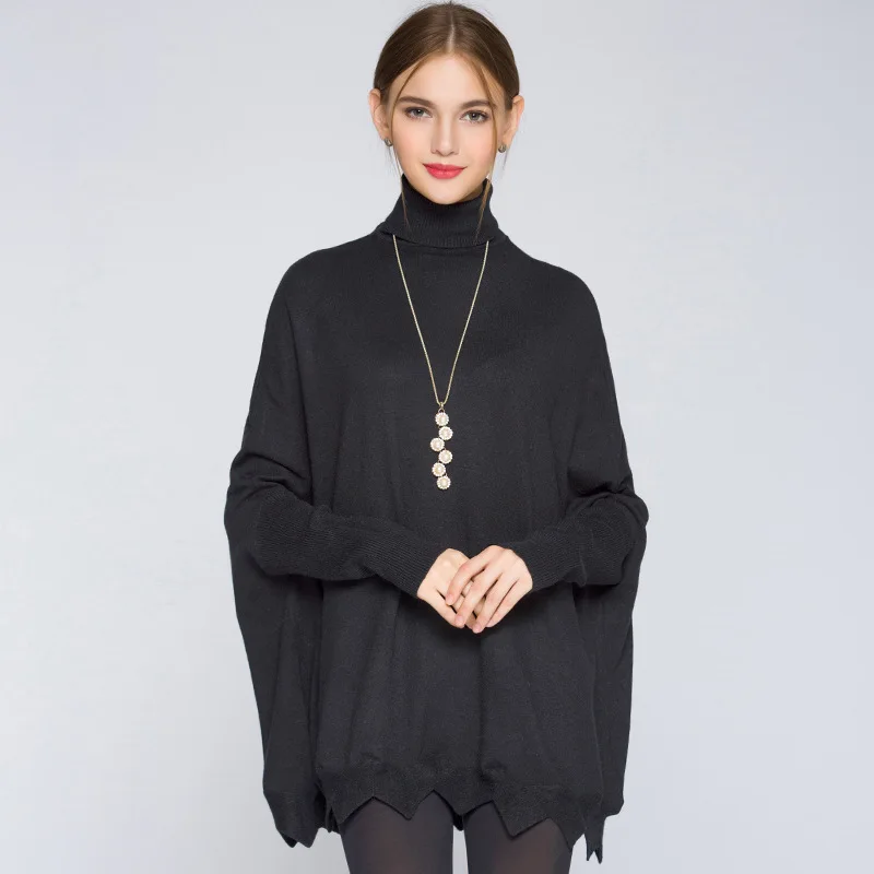 

ZXQJ Fall plus size high-collar bat sleeved long sweater oversize loose long sleeve knitted sweater womens pullover turtleneck