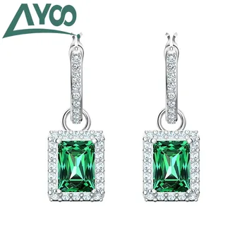

AYOO high quality swa, 2020 new elegant green crystal square rectangular pierced earrings, female earrings