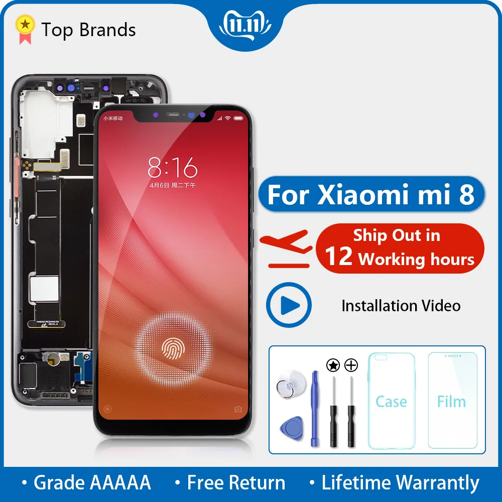 

Amoled Screen For Xiaomi Mi 8 LCD Original Touch Screen Digitizer Assembly For xiaomi Mi 8 LCD Display For Xiaomi Mi8 LCD Frame