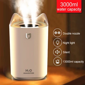 

3000ML Double Nozzle Air Humidifier Home Office Mist Aroma Diffuser With Colorful LED light Heavy fog Ultrasonic USB Humidifier
