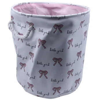 

35*40cm Pink Laundry Basket for Dirty Clothes Cotton Ballet Girl Bow Print Toys Organizer Home Storage & Organization