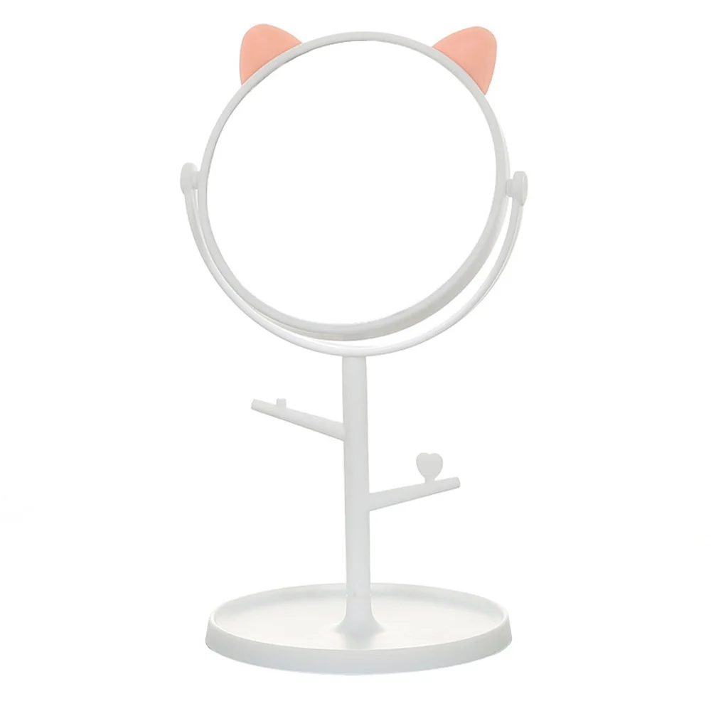 white 1 pcs 2 шт. набор зеркал для макияжа с героями мультфильмов милый модный Рабочий стол косметическое зеркало домашнее вращающееся зеркало для макияжа с подносом для макияжа - Цвет: white 1 pcs