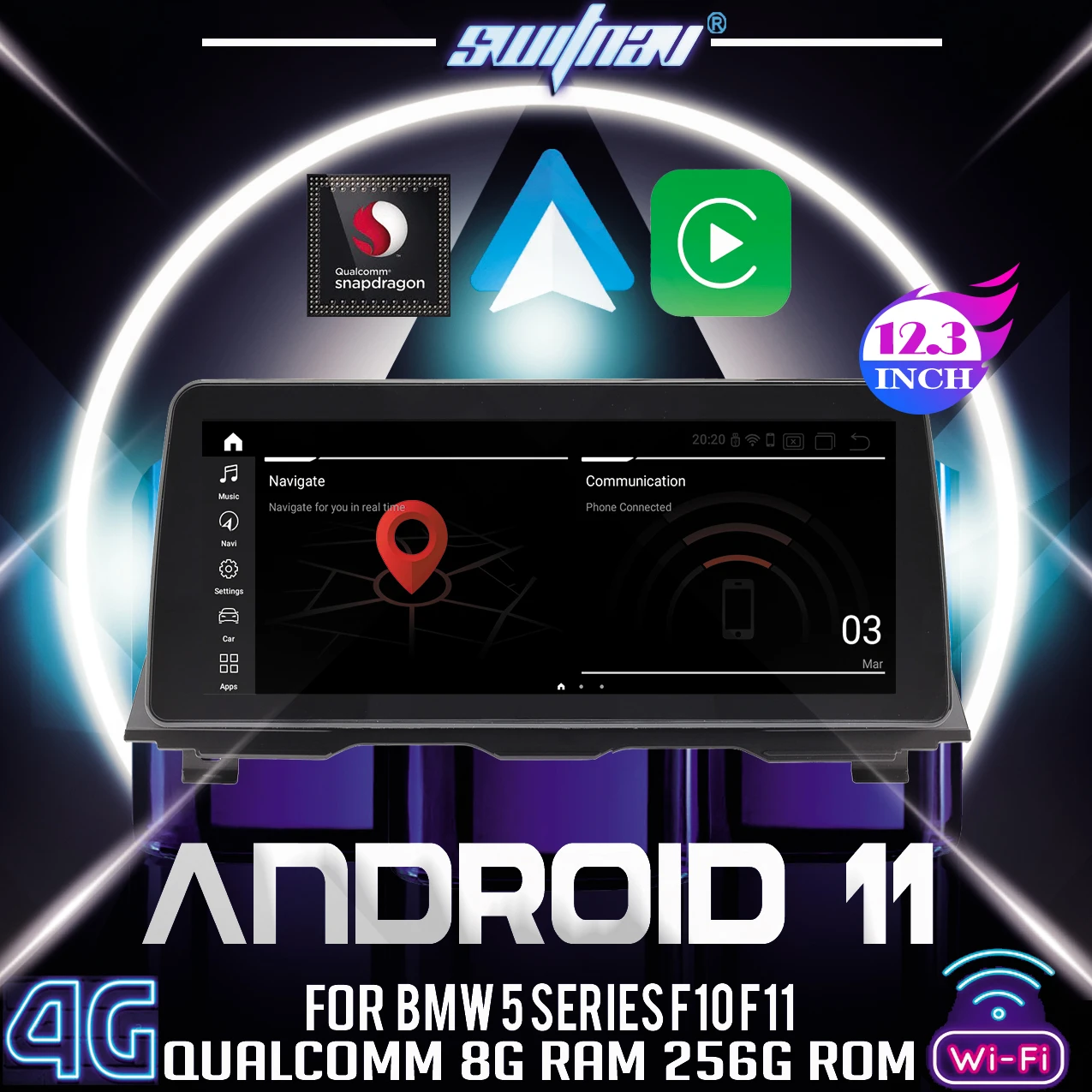 Автомобильный DVD-плеер Qualcomm 12 3 дюйма с gps для BMW 5 Series F10 F11 (2009-2016) | Автомобили и