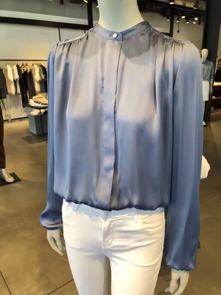 Silk Office Ladies Blouse Loose Short Shirts Bat Sleeve Casual Women Blouses And Tops