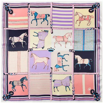 

2020 Autumn New Fashion Women 90cm * 90cm Striped Plaid Printed Shawl Big Square Horse Animals Scarf