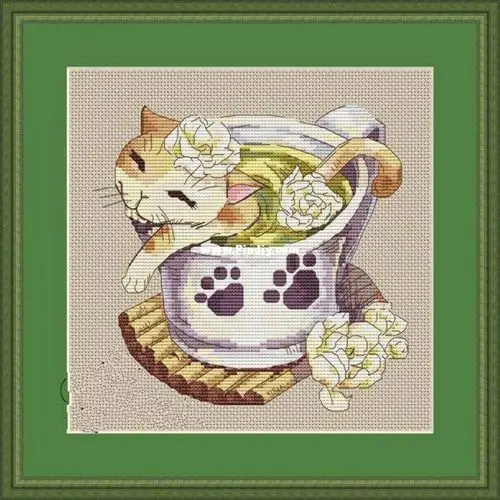 

GG Gold Collection Counted Cross Stitch Kit Cross stitch RS cotton with cross stitch Cat Jasmine Tea