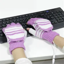 Для женщин и мужчин с питанием от USB перчатки без пальцев с подогревом моющиеся трикотажные полосатые компьютерный трансформер рукавицы зимние уличные руки теплые