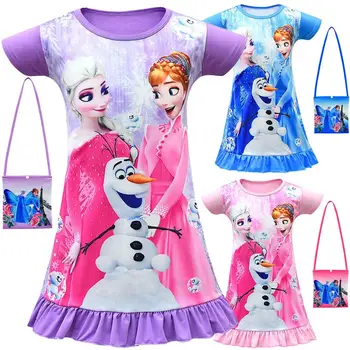 

2020 summer Elsa Anna Princess Dresses Beach Vacation clothes girls dresses 1-8year cute Cartoon sleep dress Children Clothing